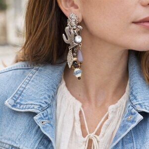 Statement Southwestern Style Clip-On Silver-Tone Dangle Earrings